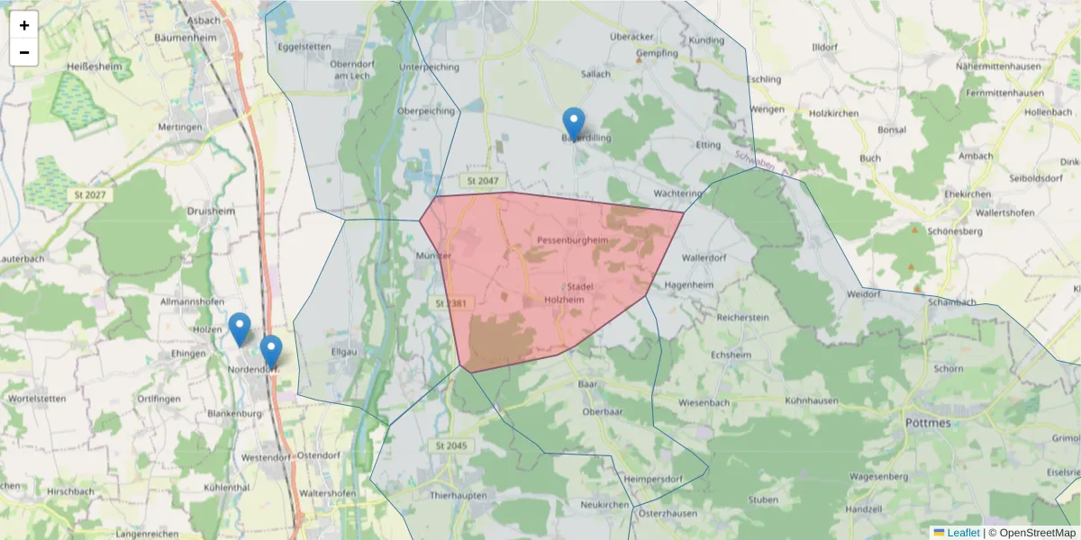 Karte des Postleitzahlen Bereichs  und der umliegenden Postleitzahlen in Deutschland