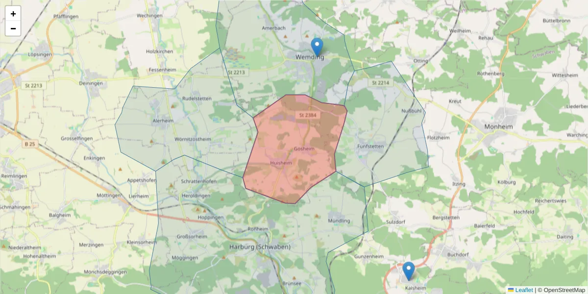 Karte des Postleitzahlen Bereichs  und der umliegenden Postleitzahlen in Deutschland