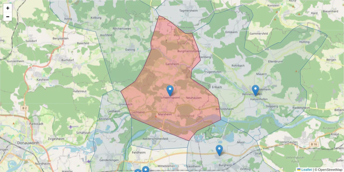 Karte des Postleitzahlen Bereichs  und der umliegenden Postleitzahlen in Deutschland