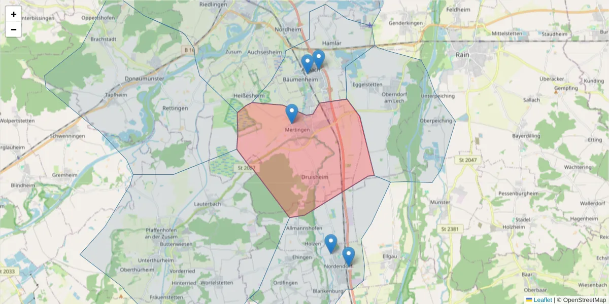 Karte des Postleitzahlen Bereichs  und der umliegenden Postleitzahlen in Deutschland