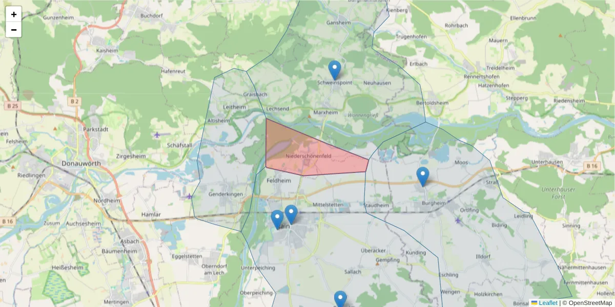 Karte des Postleitzahlen Bereichs  und der umliegenden Postleitzahlen in Deutschland