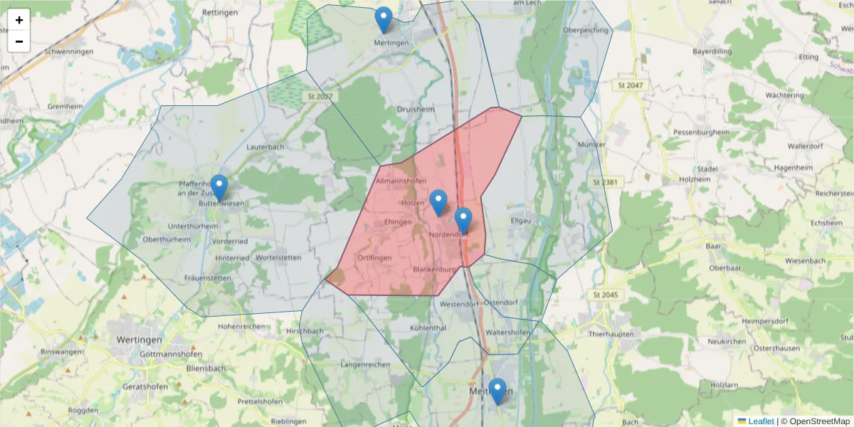 Karte des Postleitzahlen Bereichs  und der umliegenden Postleitzahlen in Deutschland