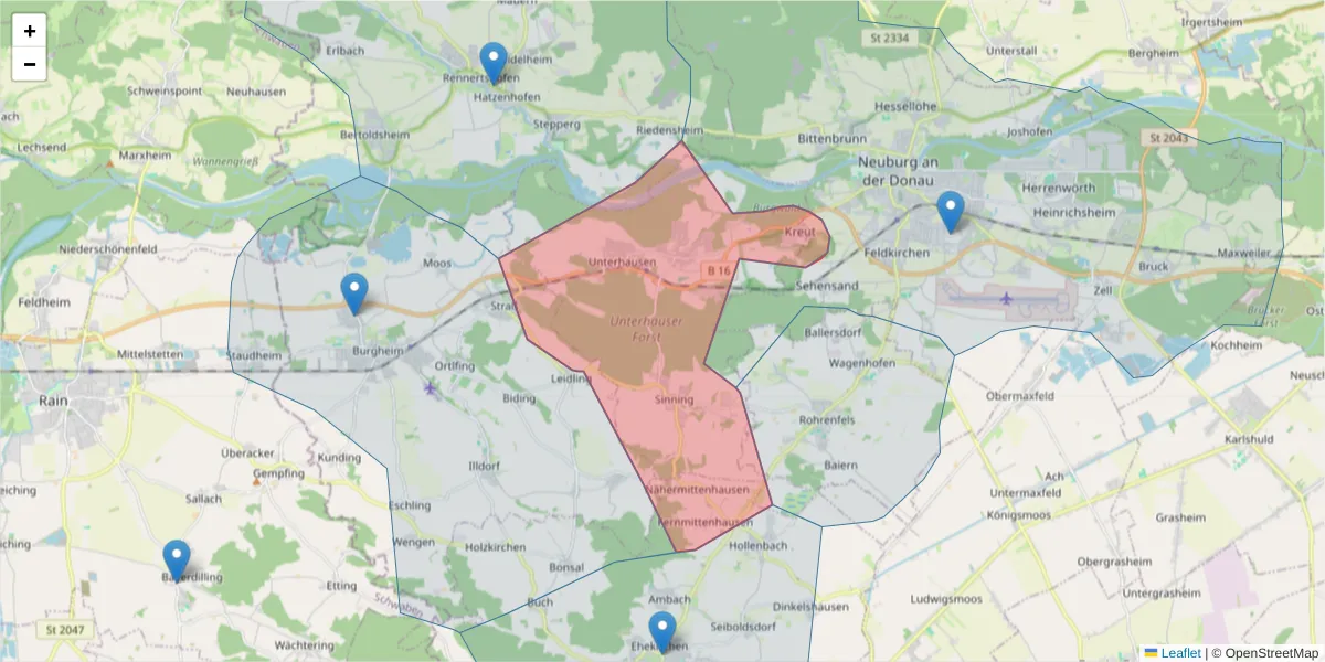 Karte des Postleitzahlen Bereichs  und der umliegenden Postleitzahlen in Deutschland