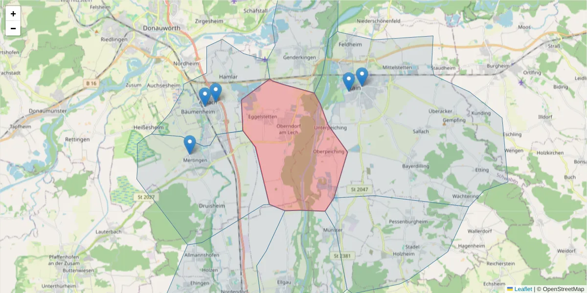 Karte des Postleitzahlen Bereichs  und der umliegenden Postleitzahlen in Deutschland