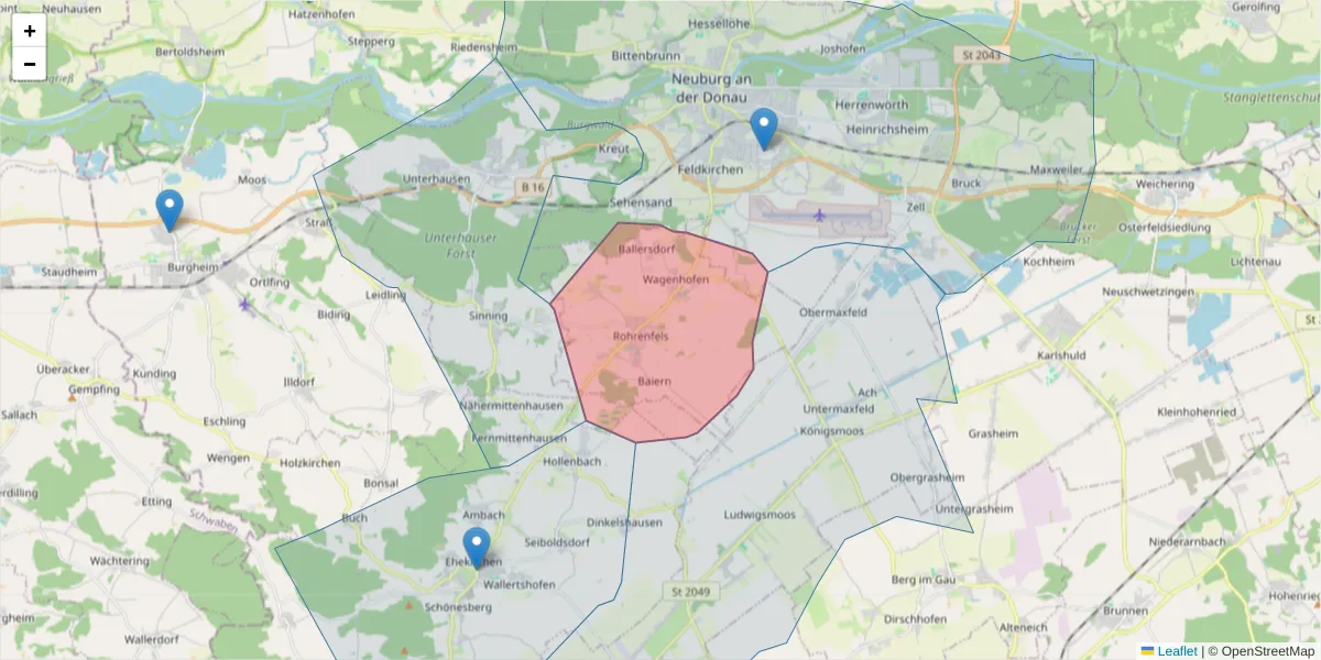 Karte des Postleitzahlen Bereichs  und der umliegenden Postleitzahlen in Deutschland