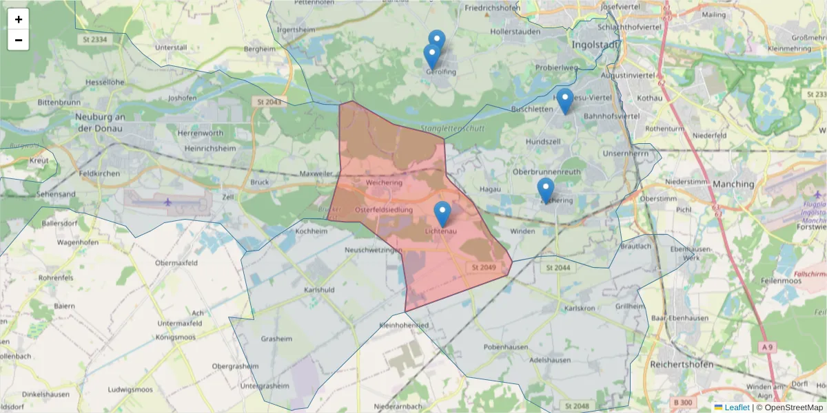 Karte des Postleitzahlen Bereichs  und der umliegenden Postleitzahlen in Deutschland