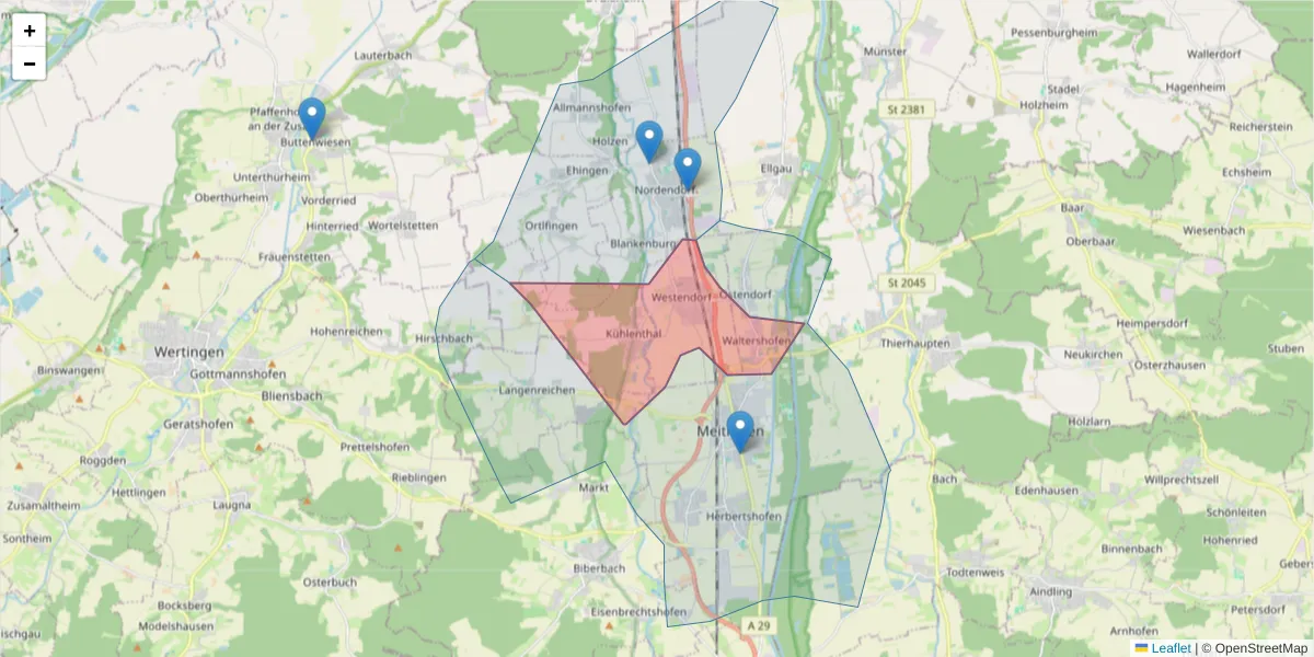 Karte des Postleitzahlen Bereichs  und der umliegenden Postleitzahlen in Deutschland