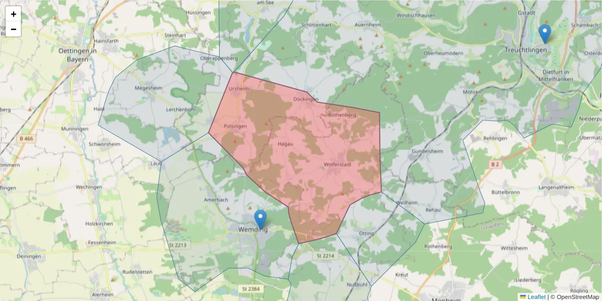 Karte des Postleitzahlen Bereichs  und der umliegenden Postleitzahlen in Deutschland