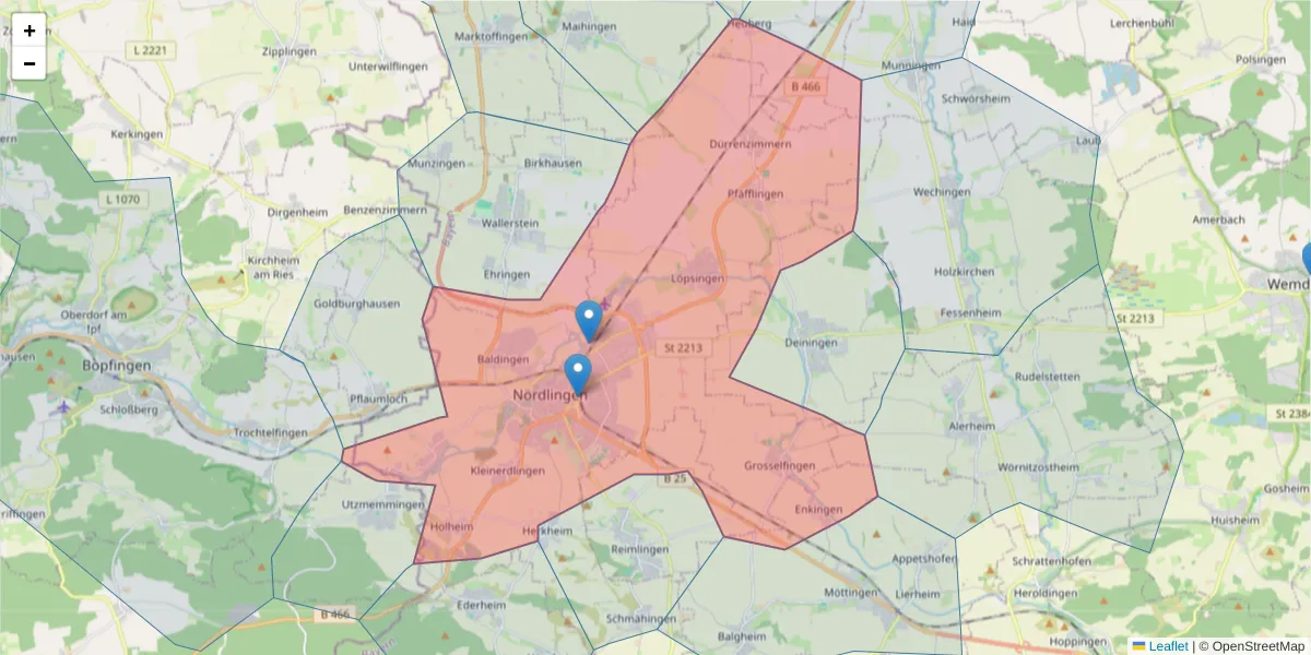 Karte des Postleitzahlen Bereichs  und der umliegenden Postleitzahlen in Deutschland