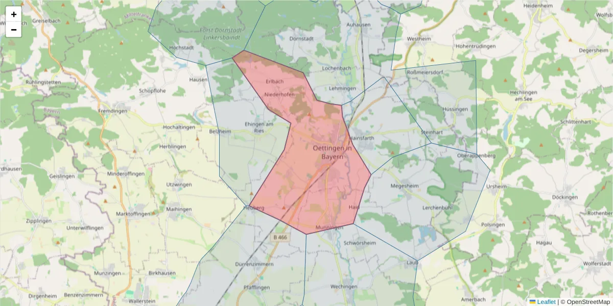 Karte des Postleitzahlen Bereichs  und der umliegenden Postleitzahlen in Deutschland
