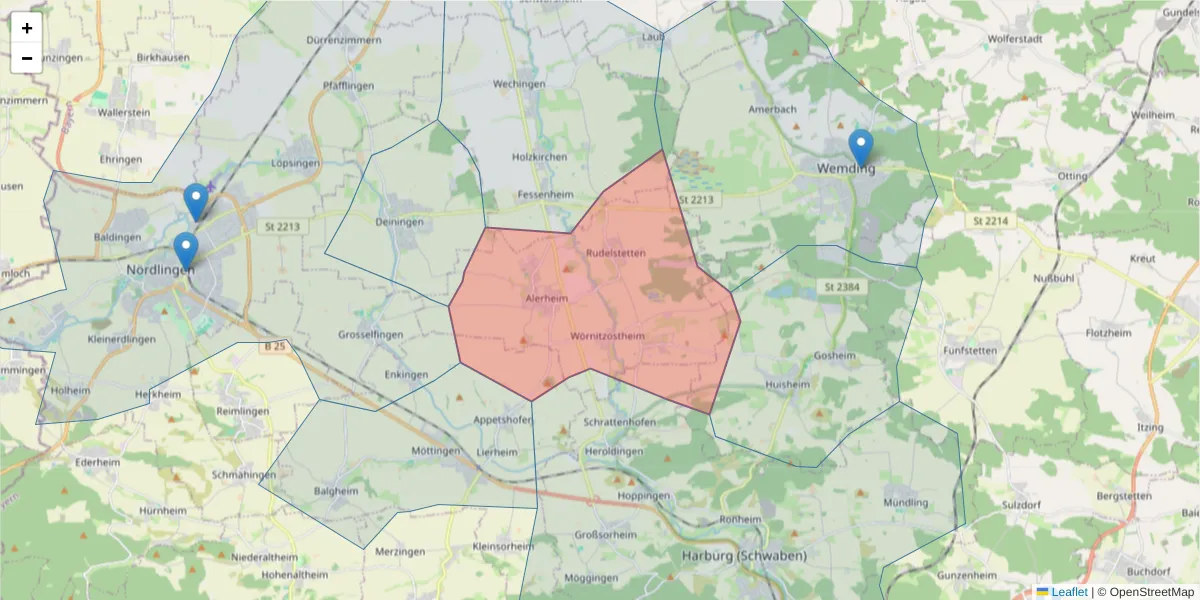 Karte des Postleitzahlen Bereichs  und der umliegenden Postleitzahlen in Deutschland