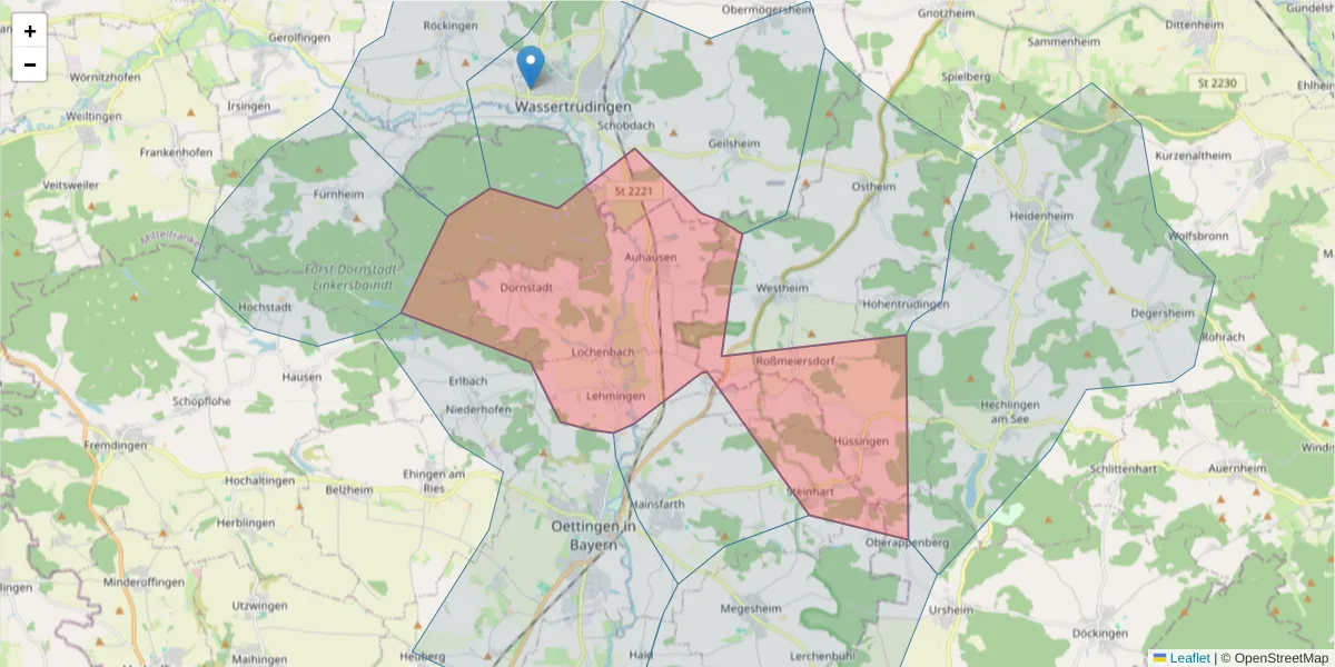Karte des Postleitzahlen Bereichs  und der umliegenden Postleitzahlen in Deutschland