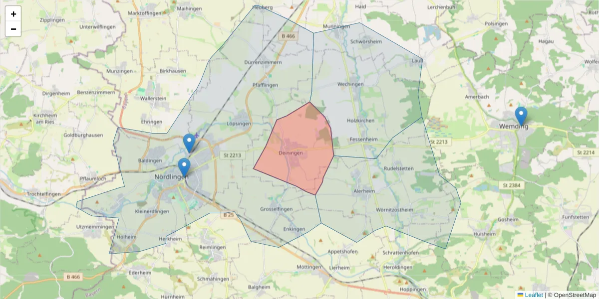 Karte des Postleitzahlen Bereichs  und der umliegenden Postleitzahlen in Deutschland