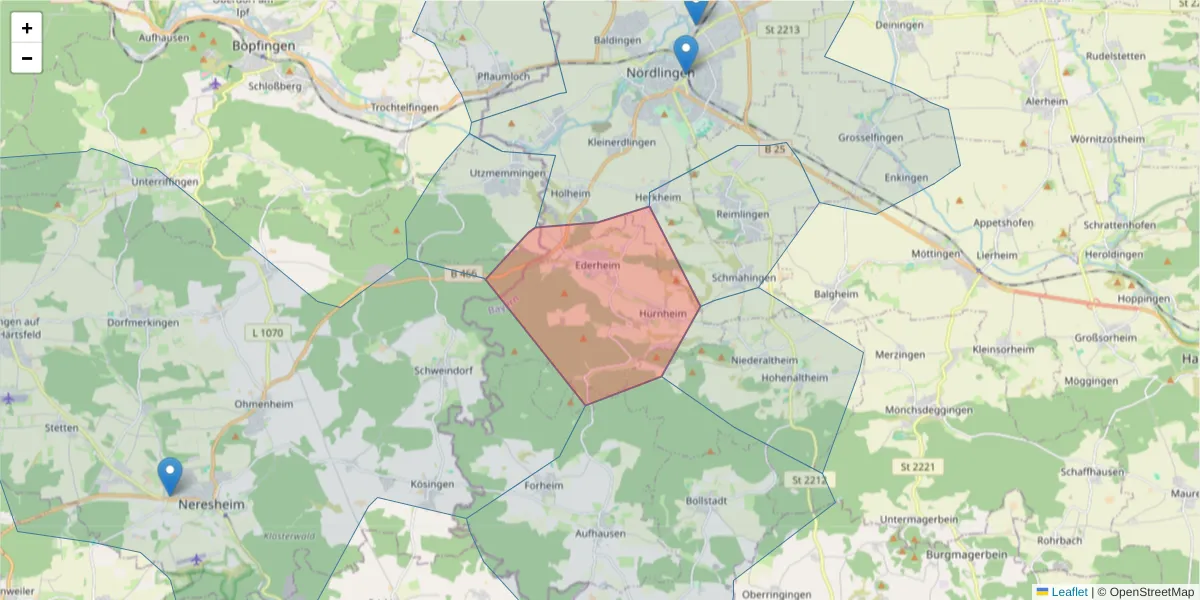 Karte des Postleitzahlen Bereichs  und der umliegenden Postleitzahlen in Deutschland