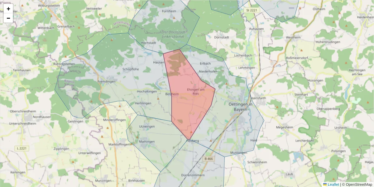 Karte des Postleitzahlen Bereichs  und der umliegenden Postleitzahlen in Deutschland