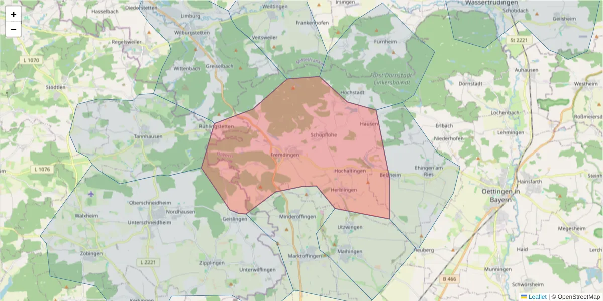 Karte des Postleitzahlen Bereichs  und der umliegenden Postleitzahlen in Deutschland