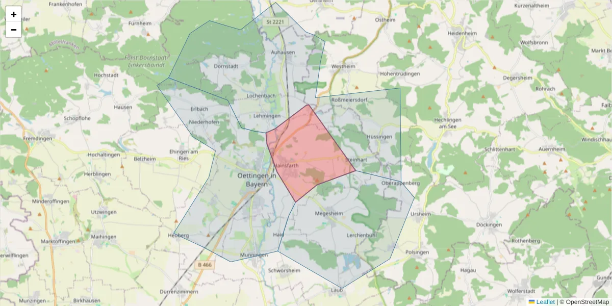 Karte des Postleitzahlen Bereichs  und der umliegenden Postleitzahlen in Deutschland