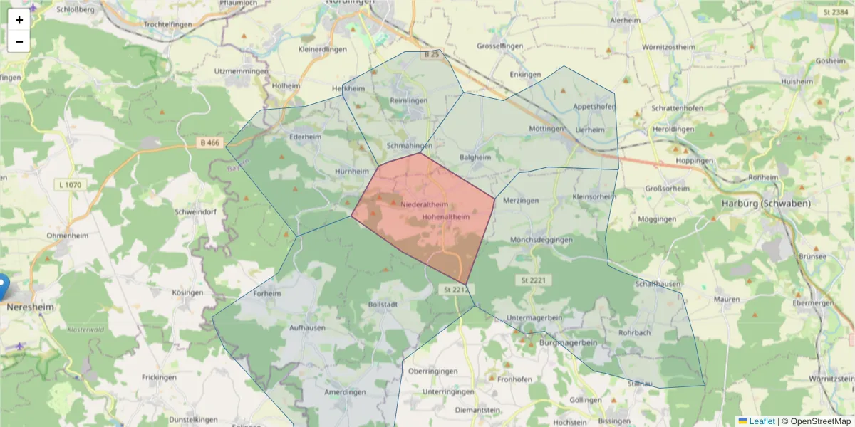 Karte des Postleitzahlen Bereichs  und der umliegenden Postleitzahlen in Deutschland