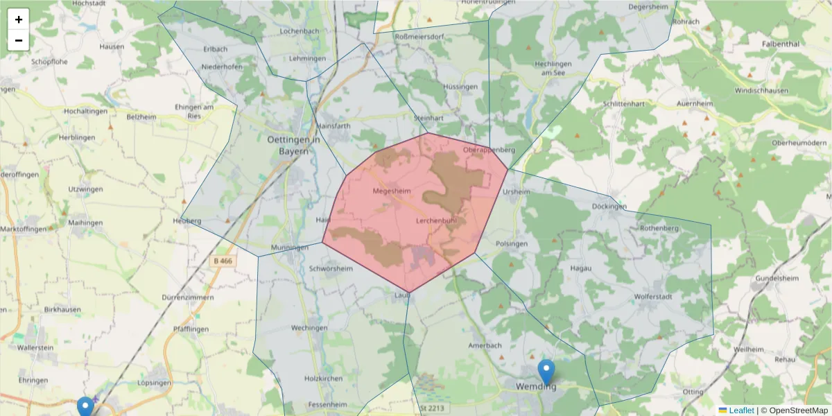 Karte des Postleitzahlen Bereichs  und der umliegenden Postleitzahlen in Deutschland