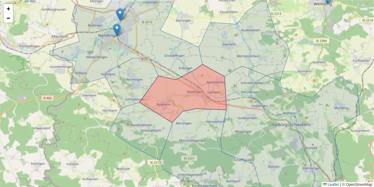 Karte des Postleitzahlen Bereichs  und der umliegenden Postleitzahlen in Deutschland