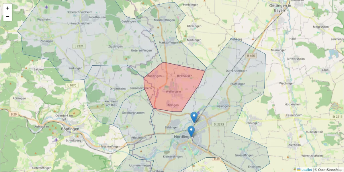 Karte des Postleitzahlen Bereichs  und der umliegenden Postleitzahlen in Deutschland