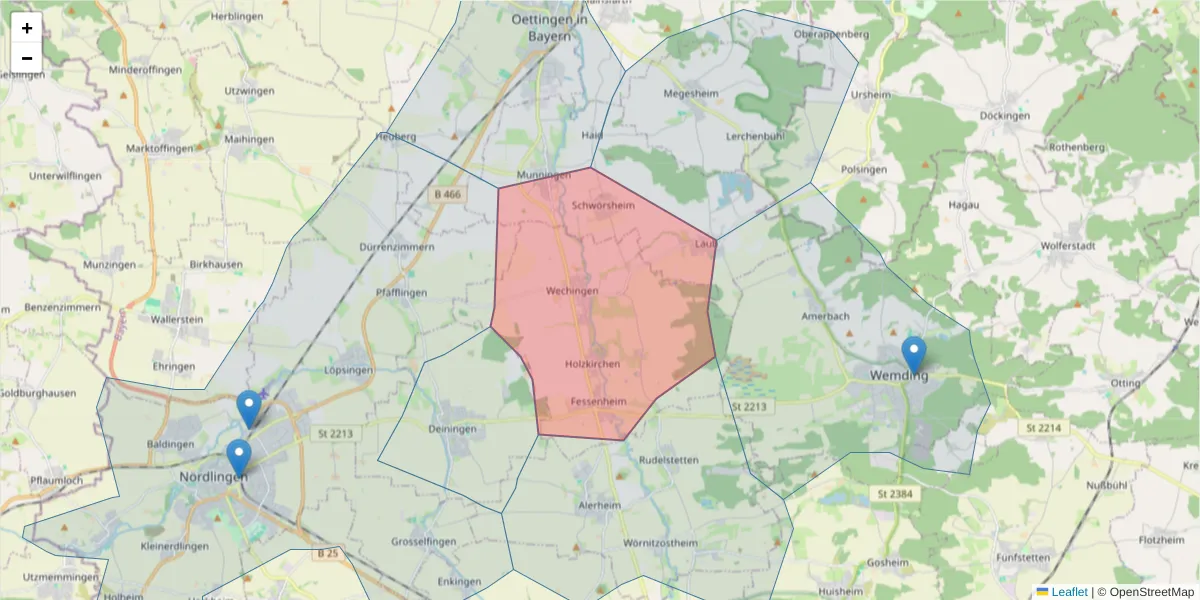 Karte des Postleitzahlen Bereichs  und der umliegenden Postleitzahlen in Deutschland