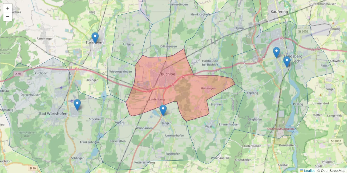 Karte des Postleitzahlen Bereichs  und der umliegenden Postleitzahlen in Deutschland