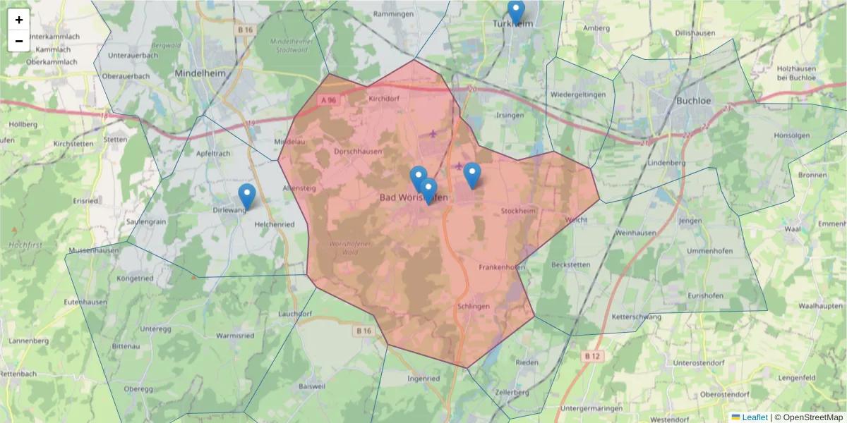 Karte des Postleitzahlen Bereichs  und der umliegenden Postleitzahlen in Deutschland