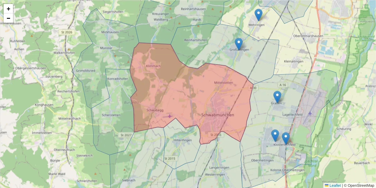 Karte des Postleitzahlen Bereichs  und der umliegenden Postleitzahlen in Deutschland