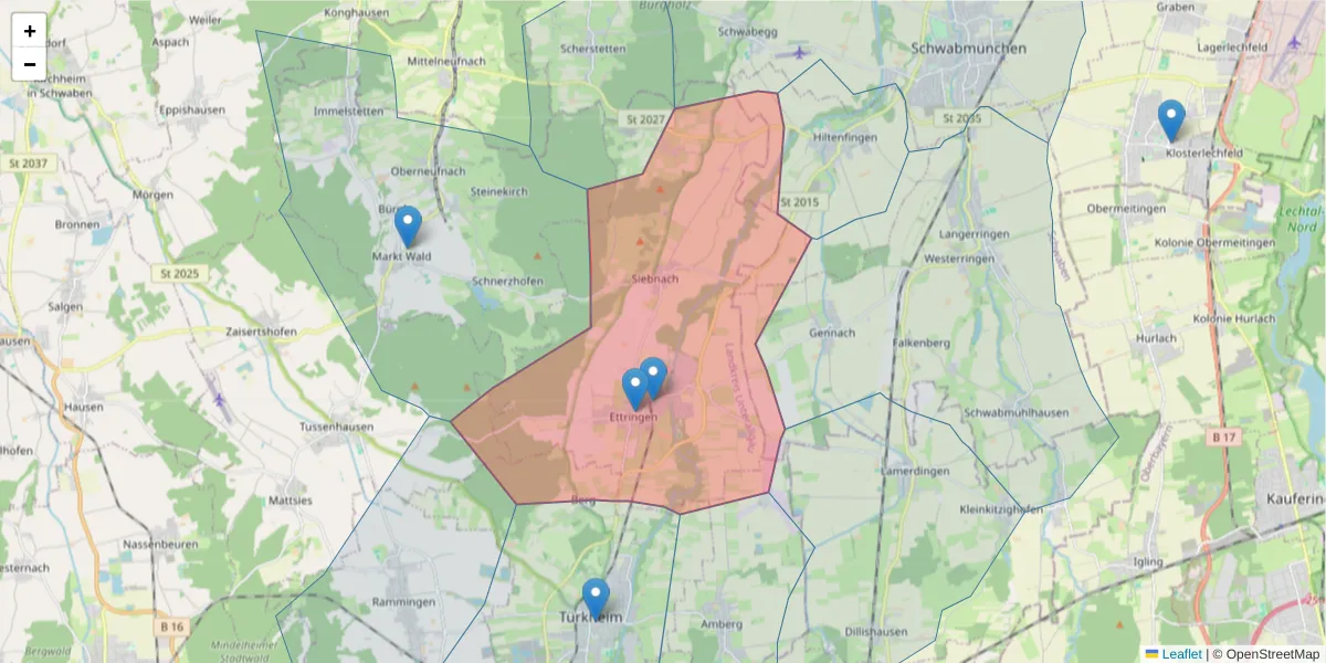 Karte des Postleitzahlen Bereichs  und der umliegenden Postleitzahlen in Deutschland