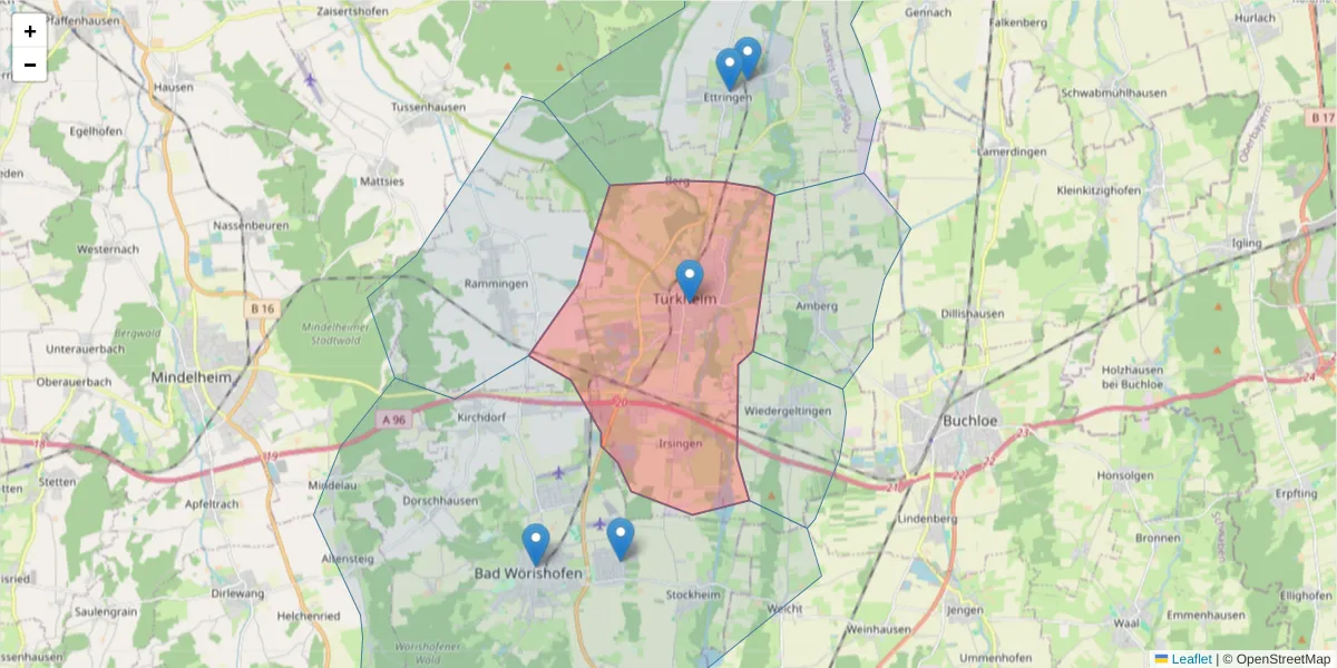 Karte des Postleitzahlen Bereichs  und der umliegenden Postleitzahlen in Deutschland