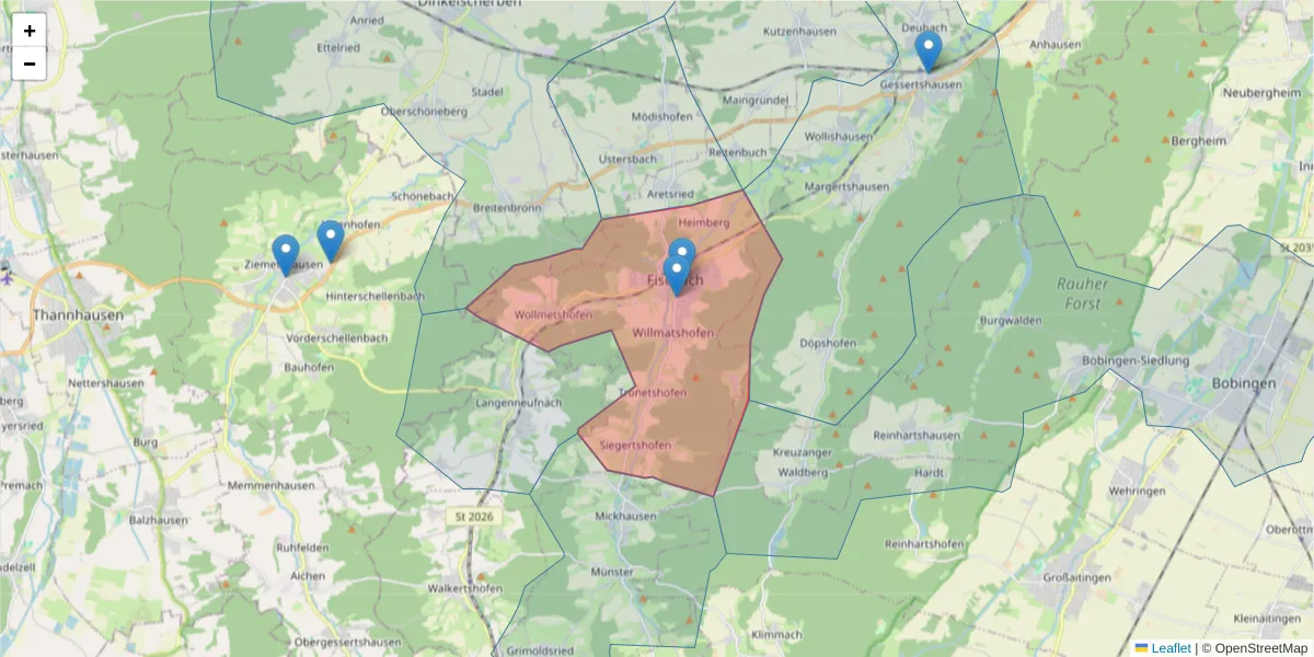 Karte des Postleitzahlen Bereichs  und der umliegenden Postleitzahlen in Deutschland