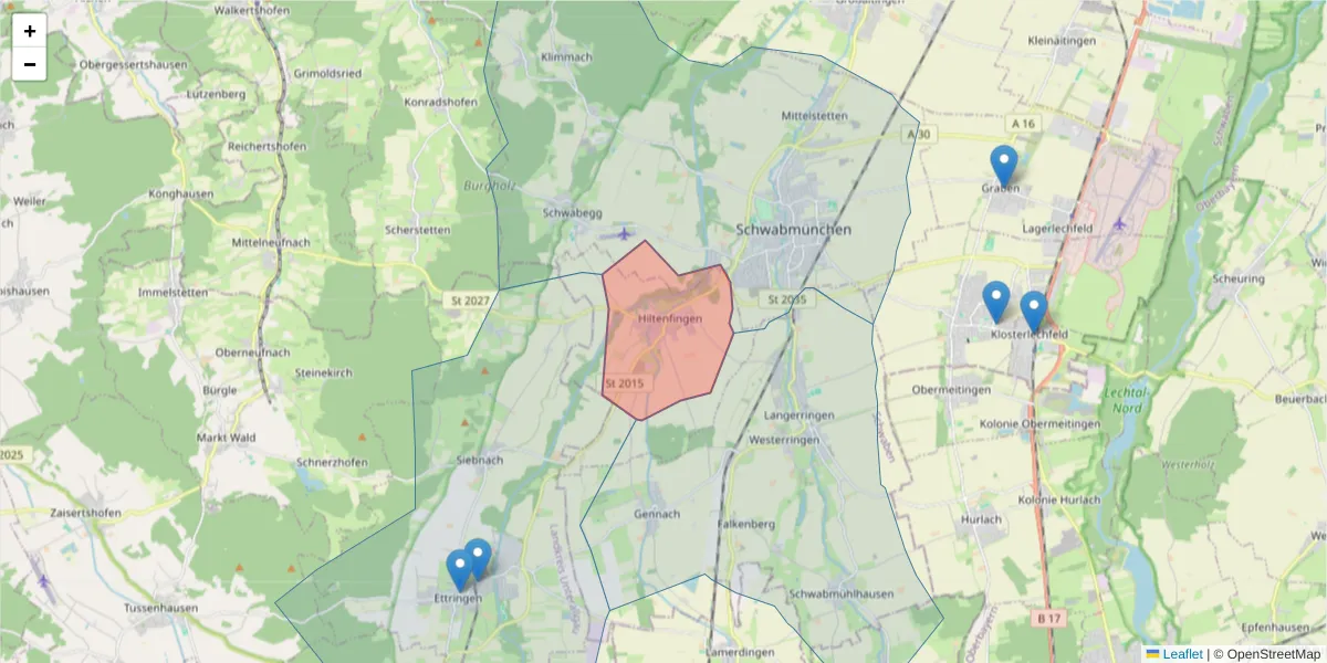Karte des Postleitzahlen Bereichs  und der umliegenden Postleitzahlen in Deutschland
