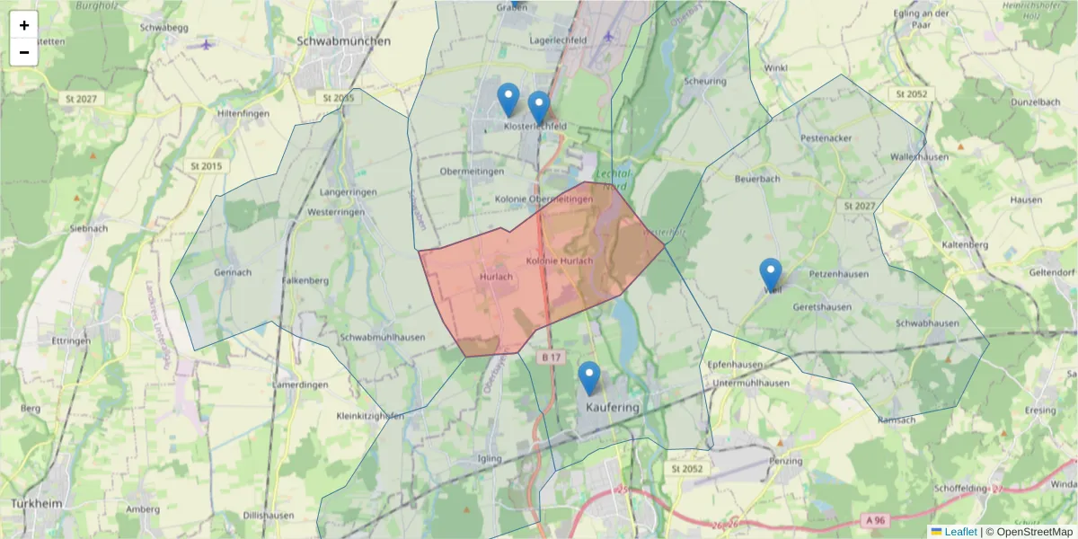 Karte des Postleitzahlen Bereichs  und der umliegenden Postleitzahlen in Deutschland