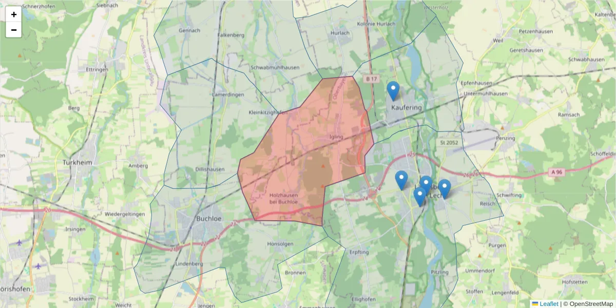 Karte des Postleitzahlen Bereichs  und der umliegenden Postleitzahlen in Deutschland