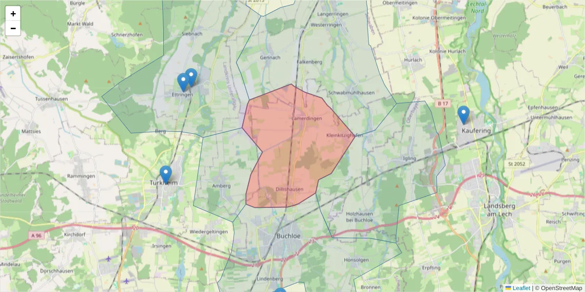 Karte des Postleitzahlen Bereichs  und der umliegenden Postleitzahlen in Deutschland