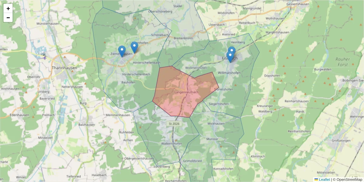 Karte des Postleitzahlen Bereichs  und der umliegenden Postleitzahlen in Deutschland