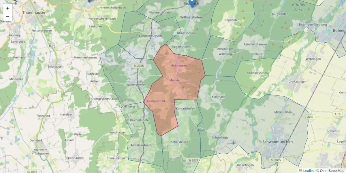Karte des Postleitzahlen Bereichs  und der umliegenden Postleitzahlen in Deutschland