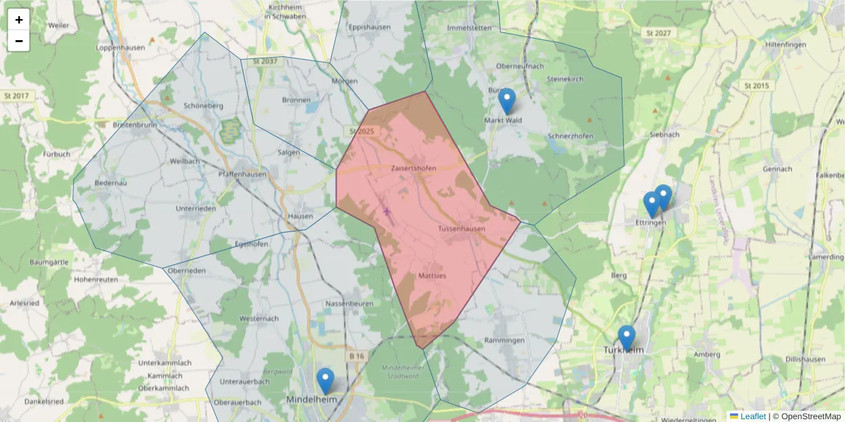 Karte des Postleitzahlen Bereichs  und der umliegenden Postleitzahlen in Deutschland