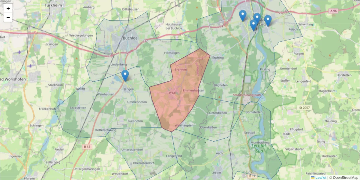 Karte des Postleitzahlen Bereichs  und der umliegenden Postleitzahlen in Deutschland
