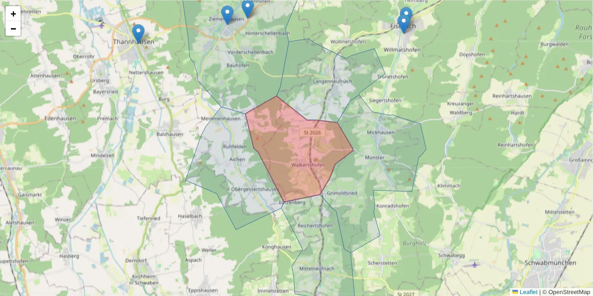Karte des Postleitzahlen Bereichs  und der umliegenden Postleitzahlen in Deutschland