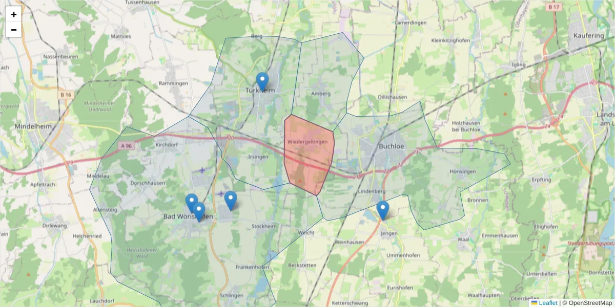 Karte des Postleitzahlen Bereichs  und der umliegenden Postleitzahlen in Deutschland