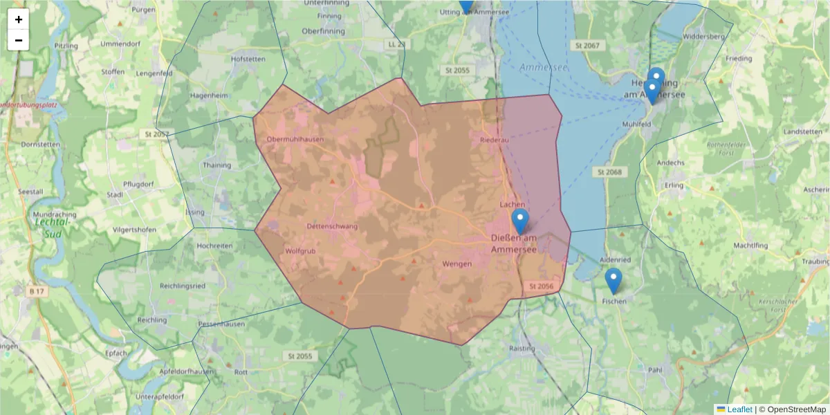 Karte des Postleitzahlen Bereichs  und der umliegenden Postleitzahlen in Deutschland