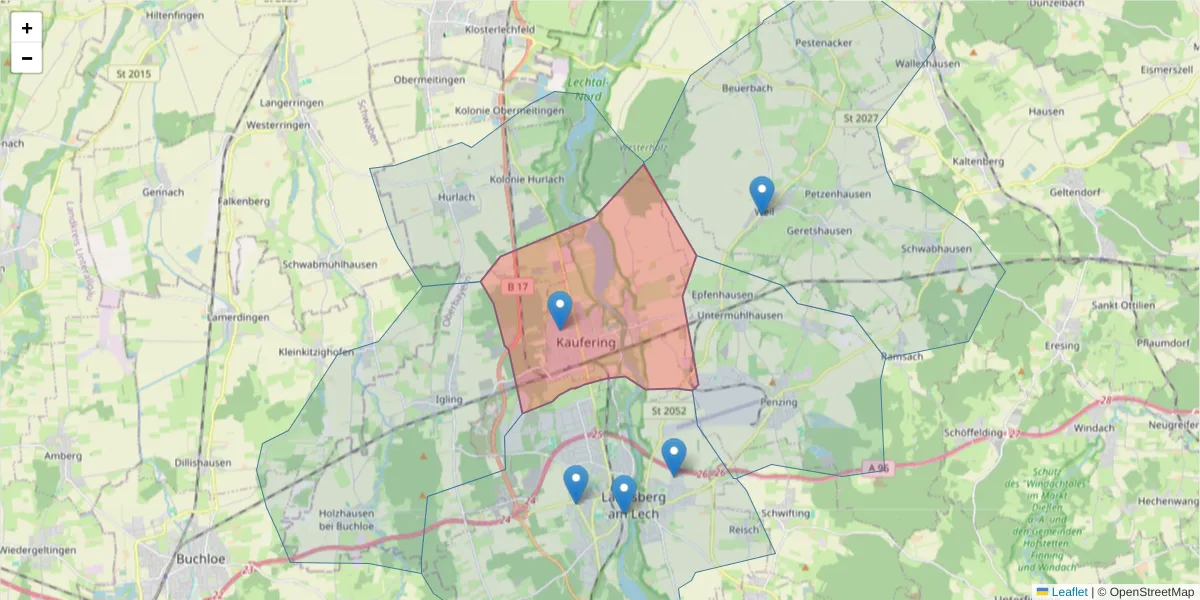 Karte des Postleitzahlen Bereichs  und der umliegenden Postleitzahlen in Deutschland