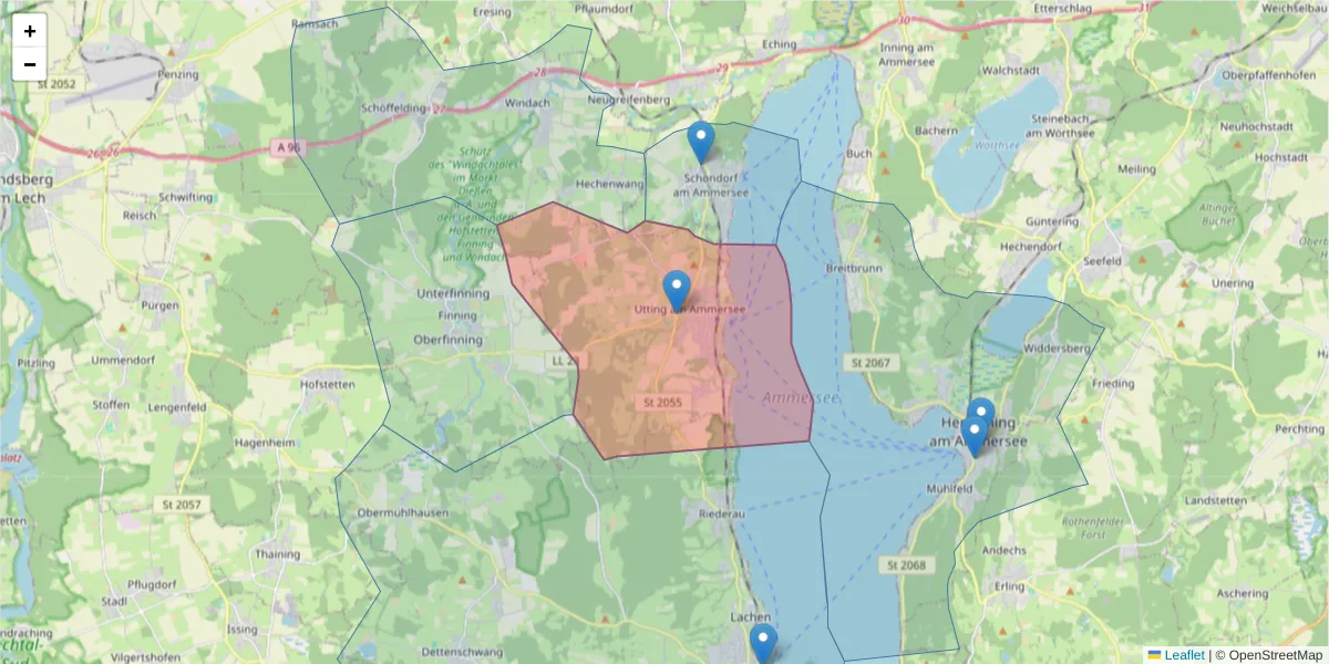 Karte des Postleitzahlen Bereichs  und der umliegenden Postleitzahlen in Deutschland
