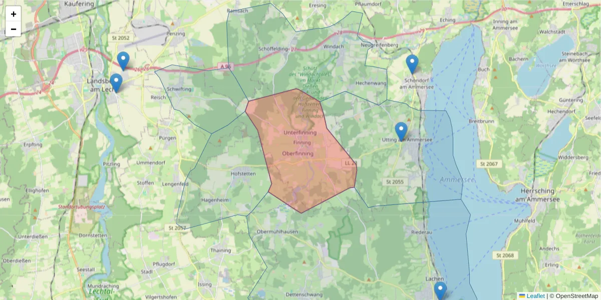 Karte des Postleitzahlen Bereichs  und der umliegenden Postleitzahlen in Deutschland