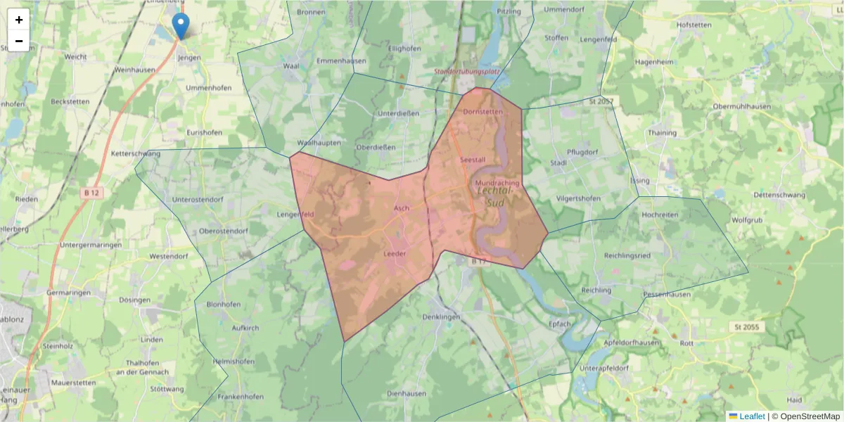 Karte des Postleitzahlen Bereichs  und der umliegenden Postleitzahlen in Deutschland