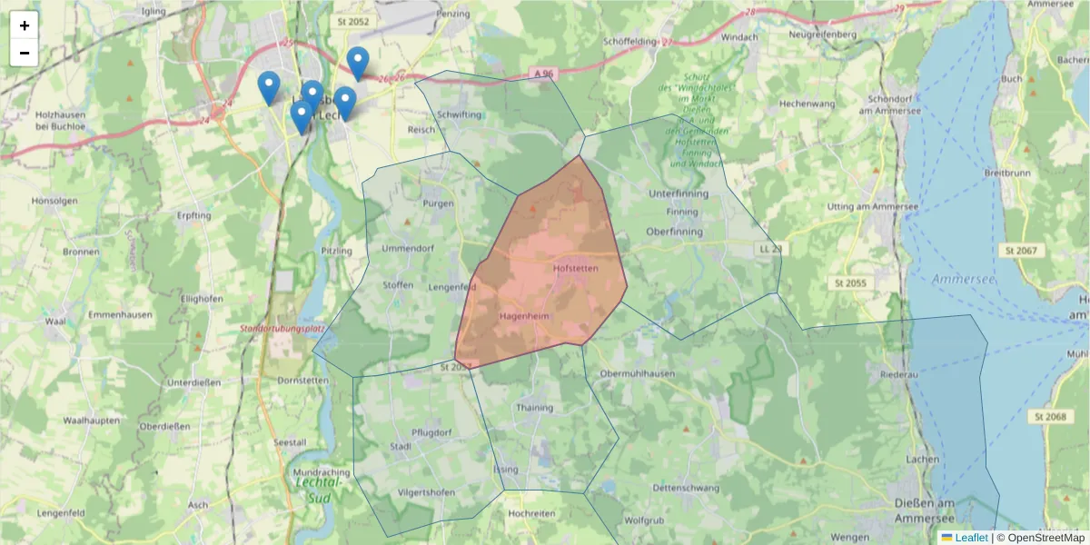 Karte des Postleitzahlen Bereichs  und der umliegenden Postleitzahlen in Deutschland