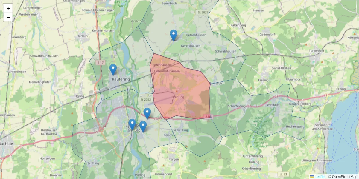 Karte des Postleitzahlen Bereichs  und der umliegenden Postleitzahlen in Deutschland