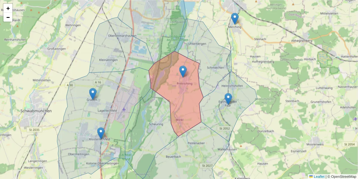 Karte des Postleitzahlen Bereichs  und der umliegenden Postleitzahlen in Deutschland